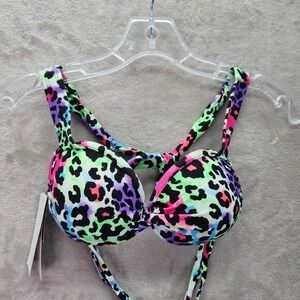 Salt + Cove Push-Up Bikini Top Womens Size XS Multi Color Leopard Print Swimsuit
